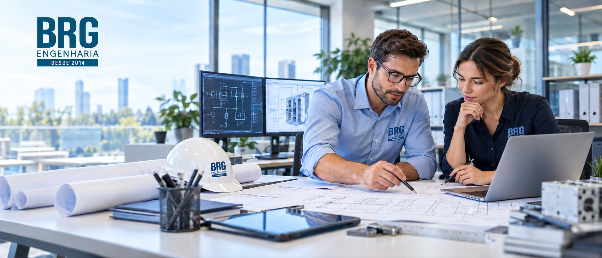 Engenheiros analisando projeto elétrico